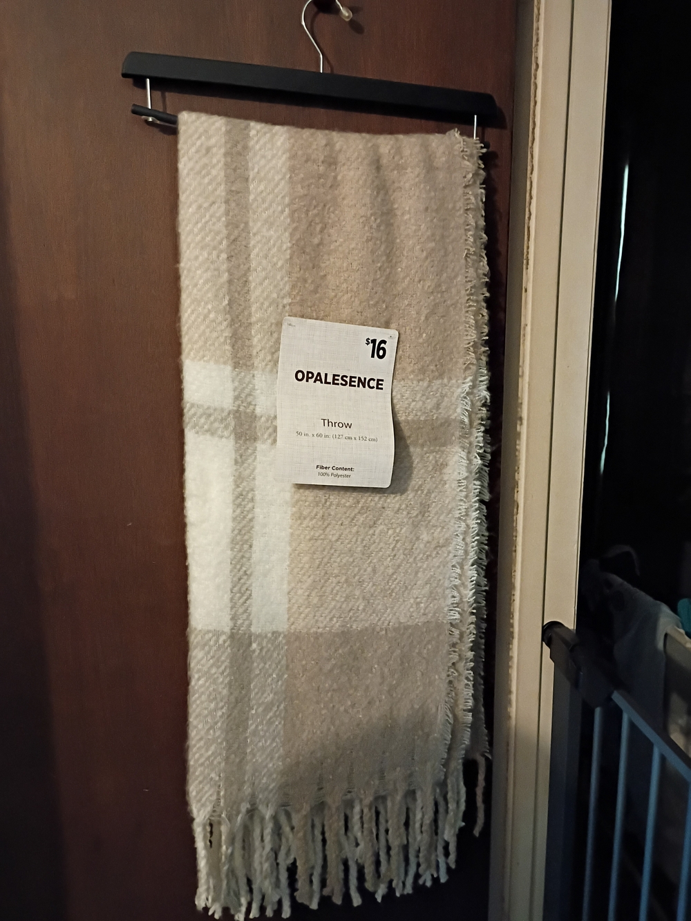 Beige & White Plaid Throw Blanket